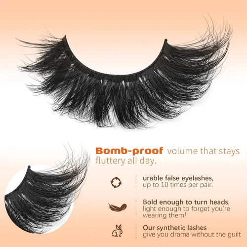 Vista 6 de Pestañas postizas de largo volumen, pestañas postizas de ojo de gato, 14 pares de pestañas grandes dramáticas, pestañas gruesas y onduladas de visón