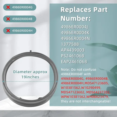 Vista 3 de 4986ER0004F Junta de puerta de arranque de lavadora - Compatible con piezas de lavadora de carga frontal L-G, Ken-More con puerto de drenaje de AMI