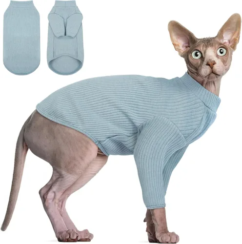 Vista 14 de DENTRUN Sphynx - Camisa de gatos sin pelo, camiseta de gatito, transpirable, cuello alto, adorable ropa de gato, chaleco de pijama