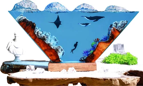 Vista 2 de Humpback Whale and Diver Night Lights, Manta Rays Epoxy Lamp, Epoxy Resin Table Lamp, Boho Home Decor Creative Personalized Gifts, Gift for Her Him
