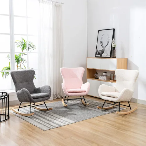 Vista 7 de KINFFICT Silla mecedora pequeña, sillón mecedora para guardería, cómoda silla auxiliar para sala de estar, dormitorio (gris)