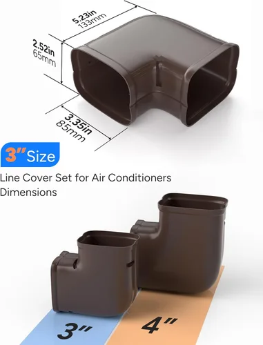 Vista 4 de Brown Flat Elbow, Flexible Level Bend Cover Line Set Cover Kit Accessories for Ductless Air Conditioners and Heat Pumps, PVC Decorative Upgraded