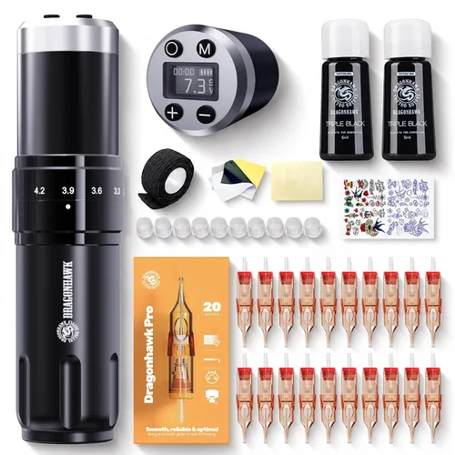 Dragonhawk Kit de pistola de tatuaje inalámbrico 7 golpes ajustables 0.1
