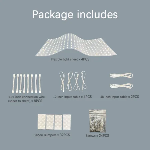 Vista 6 de Paquete de 4 hojas de retroiluminación LED de 24 V, 36 W, 4000 K, blanco, 19.3 x 9.6 pulgadas cada unidad, panel LED flexible regulable
