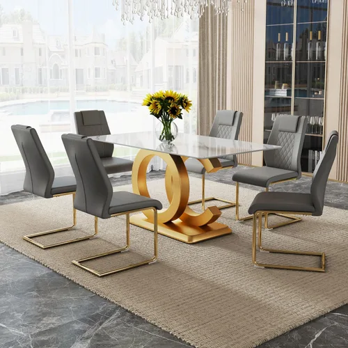 Vista 37 de Ebullient - Juego de mesa de comedor de vidrio para 4, juego de mesa y sillas de 5 piezas, mesa de comedor rectangular moderna con tapa de vidrio