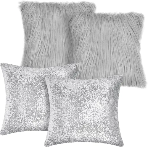 Vista 9 de Irenare 4 fundas de almohada esponjosas y de lentejuelas para invierno, fundas de cojín suaves para sofá, cama, sofá o Navidad