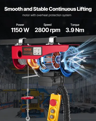 Vista 4 de VEVOR Polipasto eléctrico con control remoto, cabrestante eléctrico de 1320 libras, polipasto eléctrico de 110 V con control con cable de 14 pies
