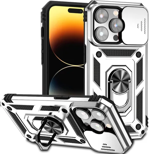 Vista 23 de Hitaoyou Funda para iPhone 14 Pro con funda para cámara y soporte, grado militar, a prueba de golpes, resistente funda protectora para iPhone 14 Pro