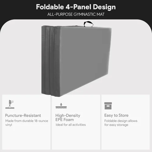 Vista 2 de BalanceFrom Colchoneta de gimnasia plegable de 4 paneles de 6 x 4 pies, almohadilla de 2 pulgadas de grosor con superficie de vinilo y asas