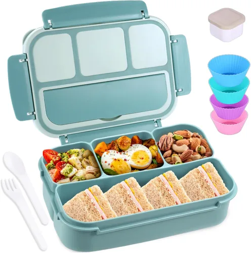 Vista 13 de shell and turtle Lonchera Bento para niños y niñas, lonchera Bento para adultos con 4 compartimentos, recipientes de almuerzo con utensilios, tarro