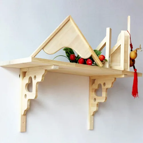 Vista 3 de Creativos soportes de estante triangulares de madera maciza en forma de corazón sin pintar, soportes de estante ocultos para montaje en pared
