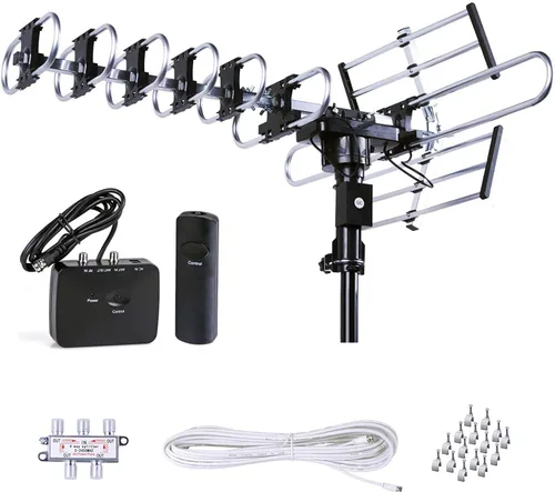Vista 10 de Antena de TV HD para exterior de Five Star de 4K: alcance largo con control de ganancia automática, rotación motorizada de 360 grados, radio