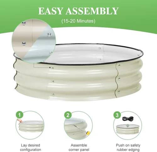 Vista 7 de BPS Cama de jardín elevada de metal, maceta galvanizada de 2.5 pies de diámetro, cajas de jardín elevadas para macetas de flores, verduras y hierbas