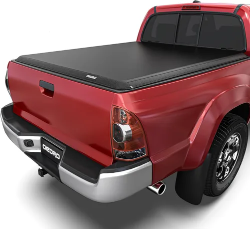Vista 23 de oEdRo - Cubierta suave de tres pliegues para plataforma de camioneta, compatible con Toyota Tacoma 2005-2015 con plataforma Fleetside de 5 pies