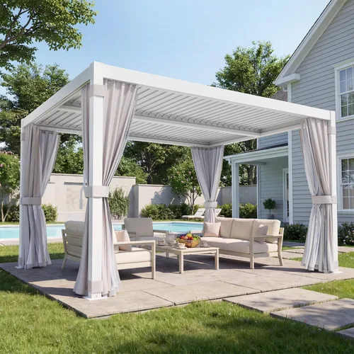 Vista 24 de MELLCOM Pérgola con Persianas – Pérgola de Aluminio de 10 x 10 pies con techo de persianas ajustables y cortinas y redes impermeables