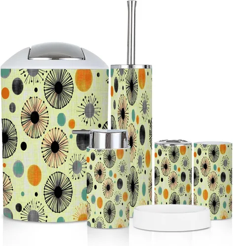 Vista 12 de Bathroom Accessory Set 6 Piece Emerald Cactus Vibrant Sky Stained Glass Western Scene Trash can, Toothbrush Holder, Soap Dispenser, Soap Dish