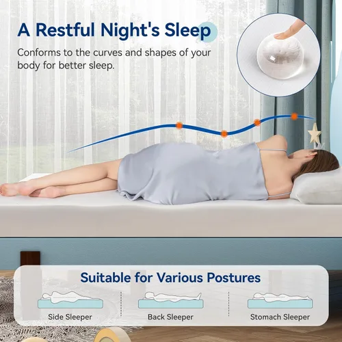 Vista 5 de Yaxa Basics Colchón de espuma viscoelástica, sensación de felpa suave, Queen, blanco/gris, 80 x 60 x 6 pulgadas (largo x ancho x alto)