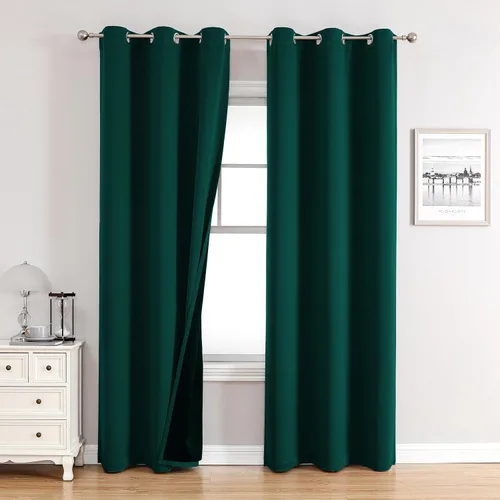 Vista 76 de ChrisDowa Cortinas 100% opacas de 63 pulgadas de largo para dormitorio con forro negro, 2 capas gruesas totalmente opacas con aislamiento térmico