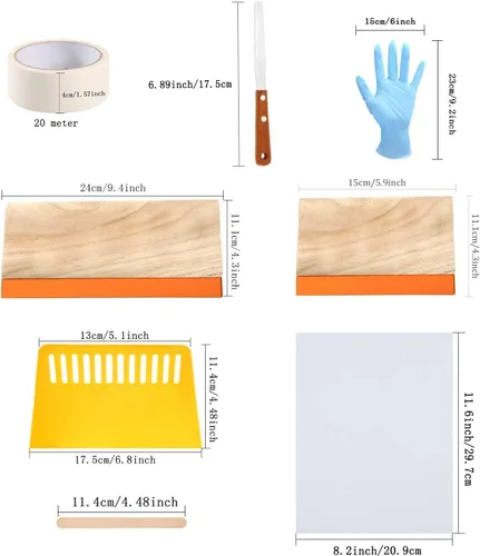 Vista 2 de Caydo El kit de inicio de impresión de pantalla de 23 piezas incluye 3 tamaños diferentes de marco de serigrafía de madera con malla, escobilla