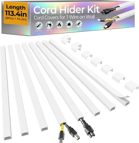 Kit de ocultador de cable de 113.4 pulgadas, cubiertas de cable para 1 cable en la pared, cubiertas de alambre autoadhesivas para cables en la