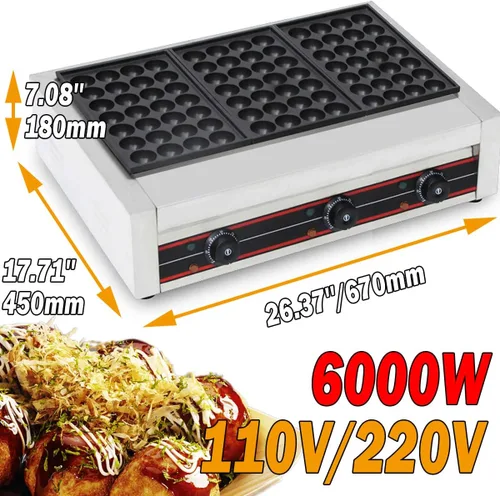 Vista 3 de Takoyaki Maker Commercial Ebelskiver Pan 84 agujeros eléctrica parrilla máquina para Aebleskiver, Cake Pops, bolas de panqueques, agujeros para 110V
