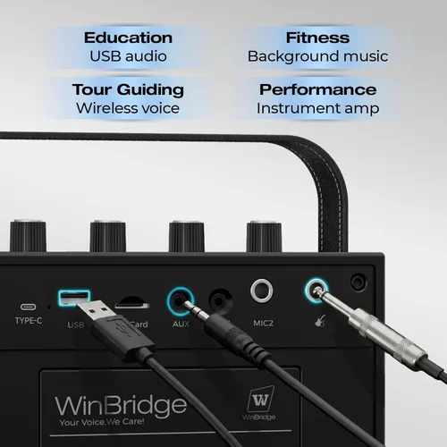 Vista 6 de WinBridge S97 Altavoz Bluetooth con Micrófono de 60W – Potente Amplificador de Voz Inalámbrico con Micrófonos Duales, Sistema PA Portátil y Máquina