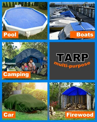 Vista 6 de SmoothNovelty 3 piezas de lona impermeable grande de 4 x 6 pies, lona de polietileno resistente de 5.5 mil de grosor con ojales, cubierta protectora