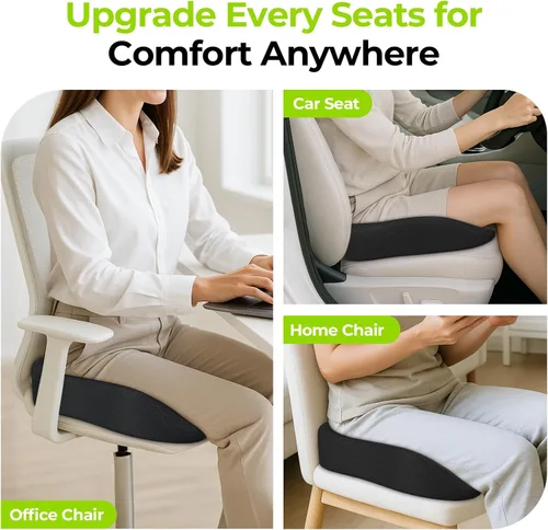 Vista 9 de AUVON Almohada de asiento en forma de dónut ergonómica para alivio del dolor de hemorroides y coxis, cojines de silla de espuma viscoelástica gruesa