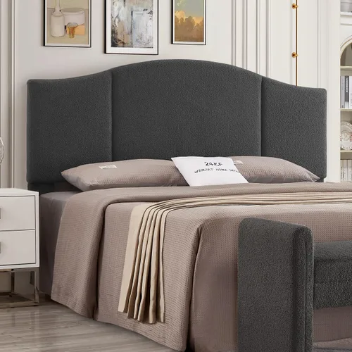 Vista 55 de 24KF Cabecera tapizada de tela de peluche suave, cabecera moderna con borde superior ondulado tamaño California King, 6033-K-Gris