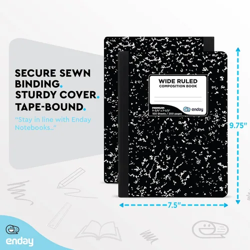 Vista 6 de Emraw cuaderno de composición con cubierta de estilo mármol de color blanco y negro, con 100 páginas de papel blanco con renglones anchos, 2