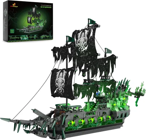 Vista 8 de JMBricklayer Set de Construcción de Barco Pirata para Adultos - Modelo de Barco Fantasma el Holandés Errante, 5865 Piezas