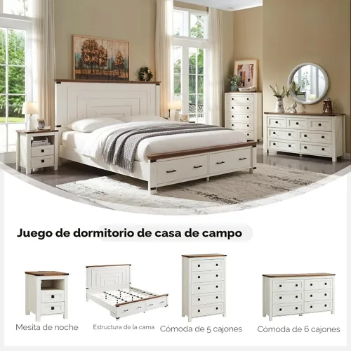 Vista 7 de T4TREAM - Cómoda de granja con 5 cajones para dormitorio, cómodas altas rústicas de madera, organizadores de cómodas para dormitorio, sala de estar