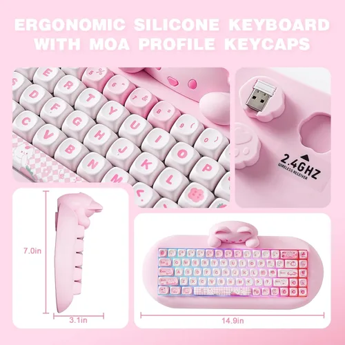 Vista 7 de YUNZII Teclado mecánico inalámbrico C68, 65% de diseño, intercambio en caliente, triple modo BT5.02.4 Gcon cable, retroiluminación RGB, NKRO, bonito