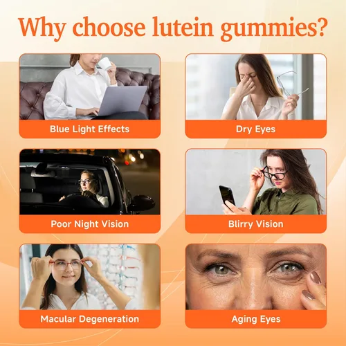 Vista 2 de Gomitas de luteína, suplementos de apoyo para la visión con protección contra la luz azul, 30