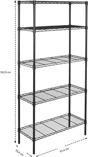 Vista 3 de Amazon Basics Estante organizador ajustable de alambre de acero resistente con 5 estantes para cocina, garaje, 36 pulgadas de largo x 14 pulgadas