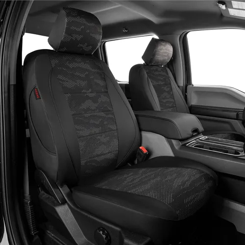 Vista 17 de EKR - Juego completo de fundas de asiento de coche F150 2021-2026 (4 Cuero (negro con borde azul)