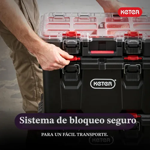 Vista 4 de Keter Stack-n-Roll Organizador Modular de Herramientas para Almacenamiento en Garaje y Bricolaje, Sistema de Caja de Herramientas Rodante de Resina