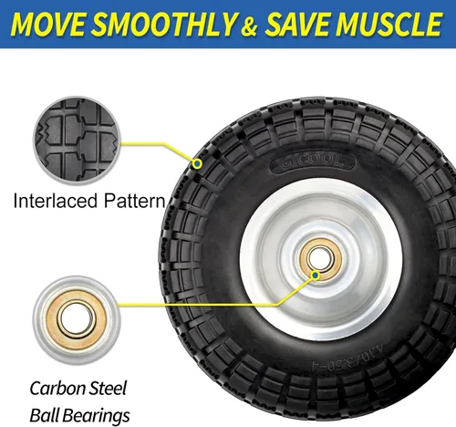 Vista 5 de GICOOL - Llanta sólida y rin, 4.10/3.50-4", 10", llanta de alta resistencia, agujero para eje de 5/8", cubo con desplazamiento de 2.2