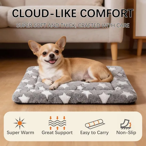 Vista 3 de Dog Bed Mat, Reversible Crate Pad & Cute Dog Bed - Machine Washable Kennel Mat with Ultra Soft for Small Dogs (Cool/Warm), 24" x 18", Grey&Star