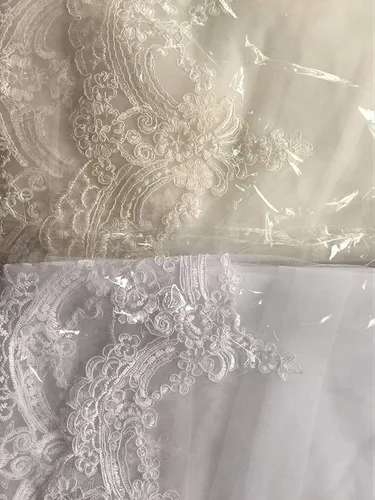 Vista 7 de MisShow Velo de novia de boda con borde de encaje blanco marfil con peine