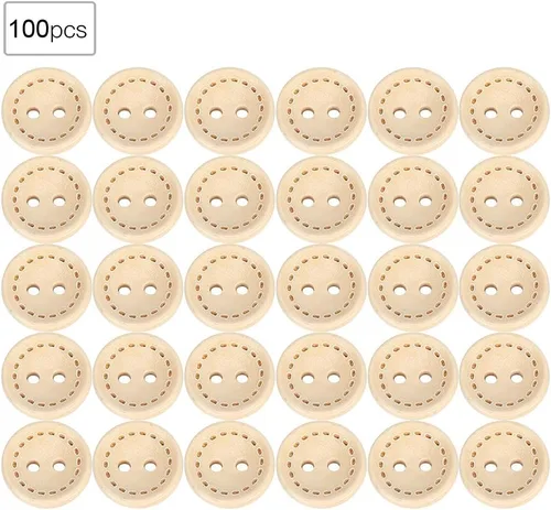 Vista 7 de Botones de madera, 100 botones decorativos de ropa, botones de costura de doble agujero, para manualidades, costura, ropa, tejer, hacer tarjetas