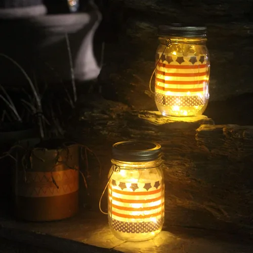 Vista 5 de YJFWAL Luz solar para tarros, paquete de 8 luces LED impermeables para tapa de tarro de luciérnaga, incluye 8 ganchos y 2 piezas de PVC
