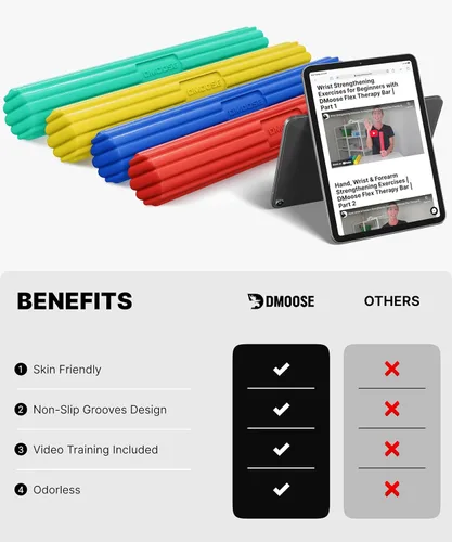 Vista 5 de DMoose Fitness Flex Resistance Bar for Physical Therapy - Non-Slip Odorless Material, Exercise Bar for Tennis & Golfers Elbow Tendonitis Relief