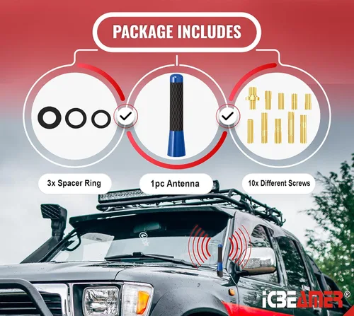Vista 18 de ICBEAMER 3 inch / 76 mm MINI Mexican Mexico Flag Automotive Antenna with Internal Copper Coil Universal Fit AM/FM Radio Antenna Replacement