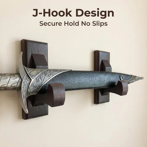 Vista 2 de NANGOPOP Ganchos de exhibición de pared para espada, soporte de espada de madera, colgador para armas de artes marciales, hacha, cuchillo, daga