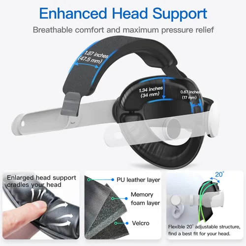 Vista 3 de DamonLight Head Strap Accessories Compatible with Oculus Quest 3, Adjustable Comfortable Upgraded Elite Strap Headset Replacement for Meta Quest 3