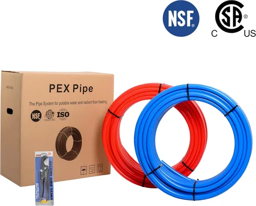 Vista 2 de EFIELD Kit de instalación de plomería PEX de 1/2 pulgada: tubo Pex-b de 1/2 pulgada x 200 pies (rojo de 100 pies + azul de 100 pies), 12 accesorios