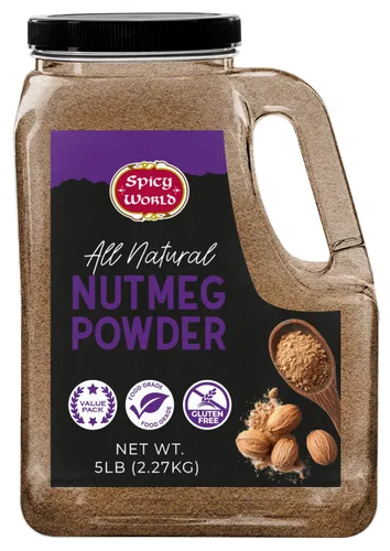 Spicy World Tarro de nuez moscada en polvo de 5 libras, calidad premium, nuez moscada molida entera, perfecto para hornear comercial, cocina,