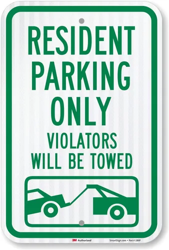 SmartSign Letrero con texto en inglés "Resident Parking Only, Violators Towed" | 12 x 18 pulgadas, aluminio reflectante de grado diamante 3M