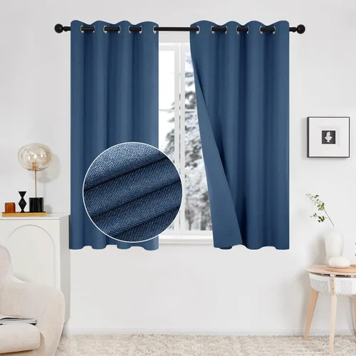 Vista 47 de Deconovo Cortinas totalmente opacas de lino, cortinas de oscurecimiento de habitación con ojales para dormitorio, sala de estar, habitación